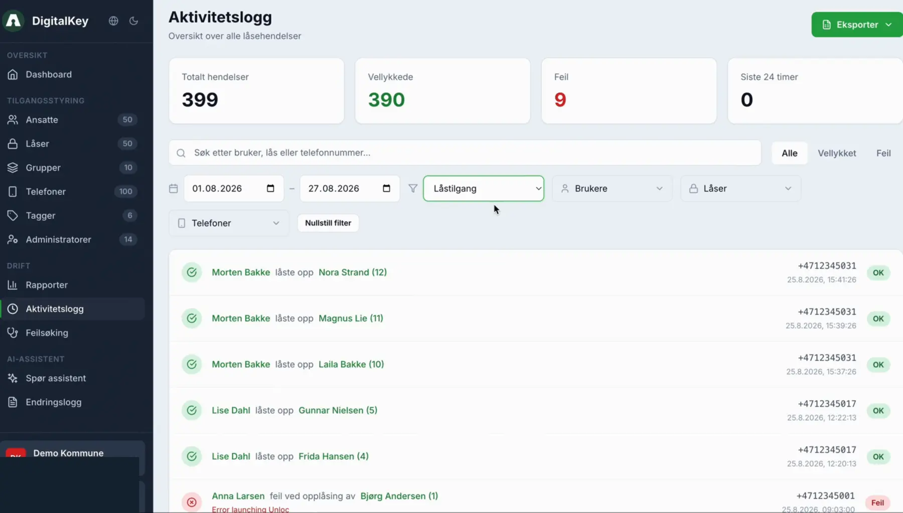 Activity log in Aprire